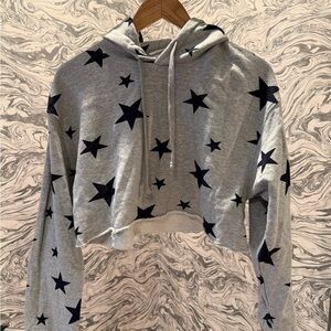 Bloom Cropped Gray Hoodie with Black Star Design